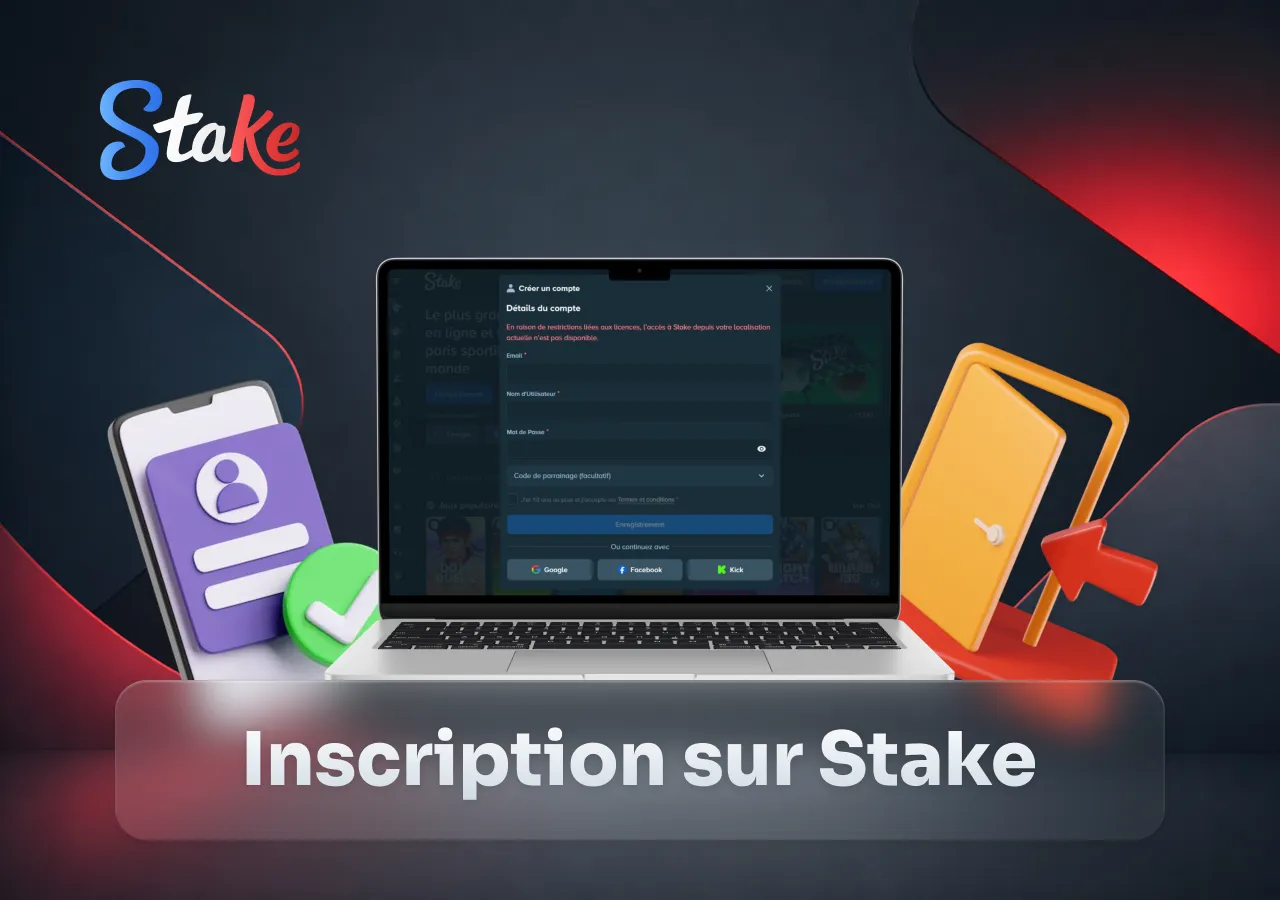 L’inscription Stake Casino affiche un formulaire de création de compte sur ordinateur.